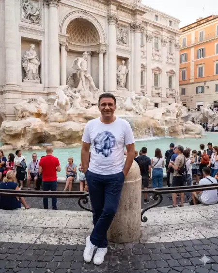 Man at Trevi Fountain in Rome